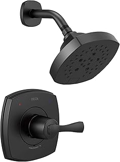Delta Faucet Stryke 14 Series Single-Function Shower Faucet, Shower Trim Kit, Single-Spray H2Okinetic Shower Head, Matte B...