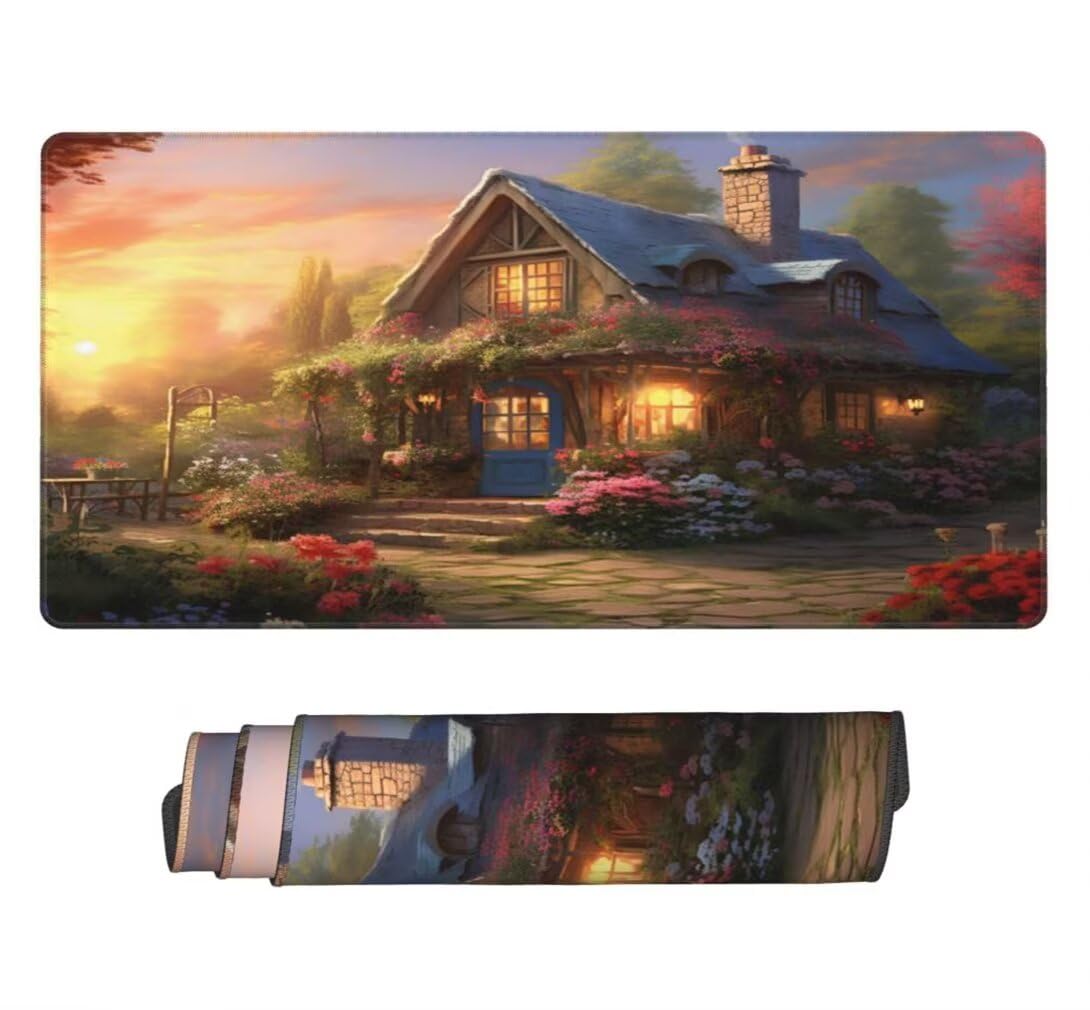 Alfombrilla Raton XXL 1200 x 600 x 3 mm, Mouse Pad Grande Gaming, Alfombrilla de Raton Casa de Cuento de Hadas Mousepad Lavable Impermeable y Antideslizante para Juegos Y Oficina (Paisaje) -MP1529