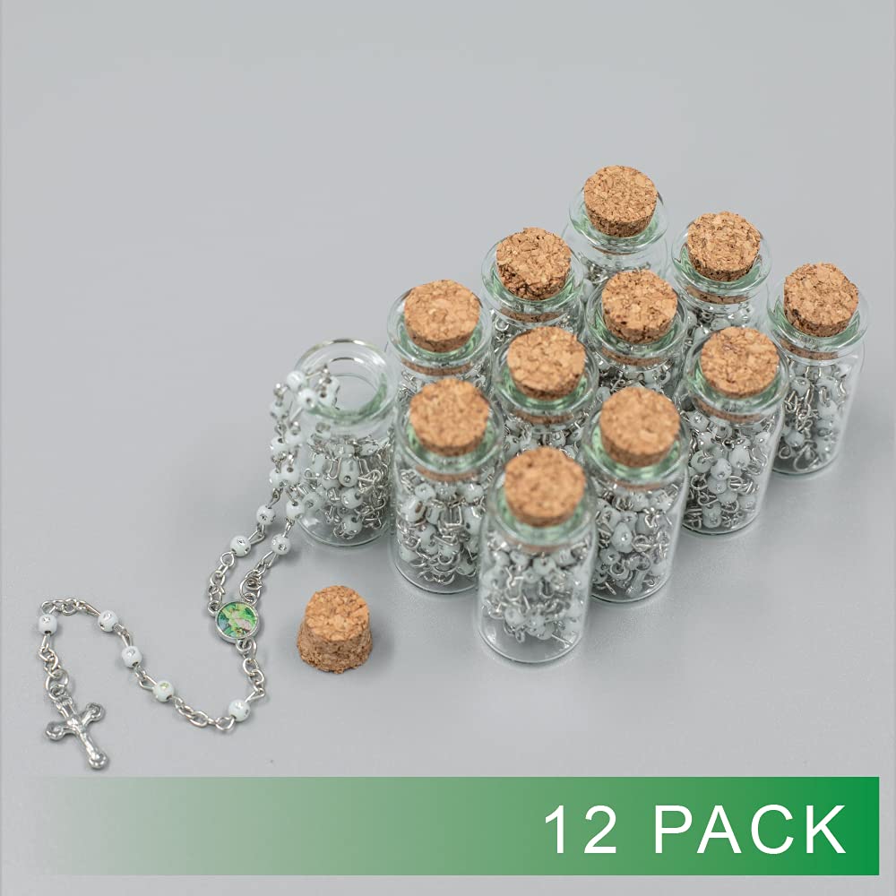 Relistep Rosary in Glass Jar Bottle Beads Beaded White and Silver Catholic Crucifix Necklace White - 12 PCS c