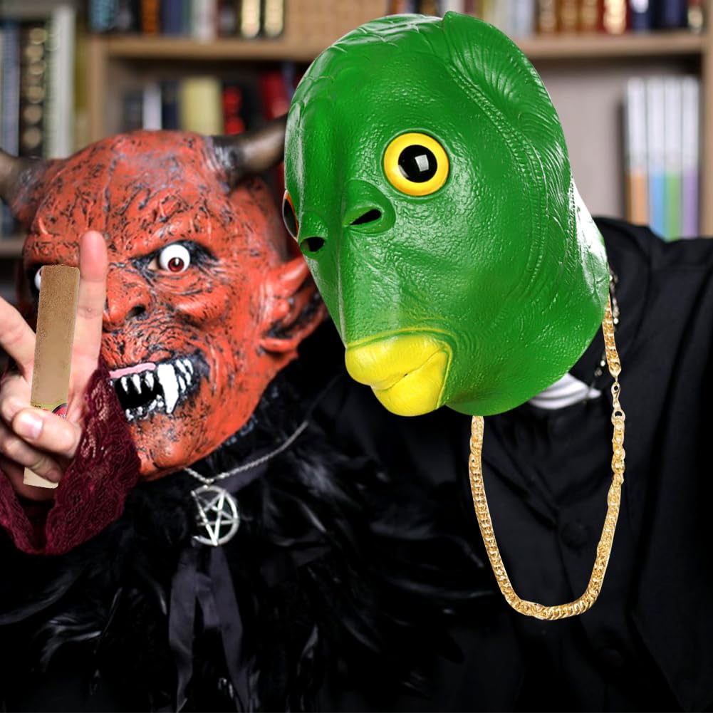 WFKKMEQ Halloween Green Fish Mask, Fish Animal Latex Full Head Realistic Masks, Costume Party Cosplay Props - Image 4