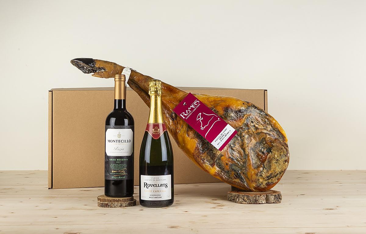 EUROLOTES Pack Gourmet con Cava Rovellats, Vino Tinto Rioja Montecillo Gran Reserva y Paleta Ibérica de Cebo 4-4.5kg