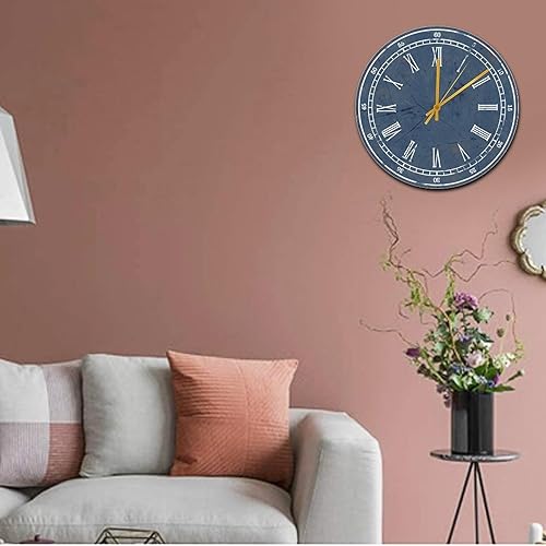 Miniatura 4 de Reloj de madera azul marino para decoración de pared de dormitorio, reloj de pared sin tictac, funciona con pilas, 12 pulgadas, reloj de sala de