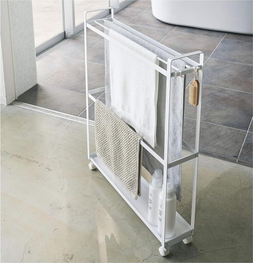 Toallero Soporte Independiente De La Toalla del Metal Cuarto Baño Balanceo Carro Estante con El Almacenamiento Independiente(White)