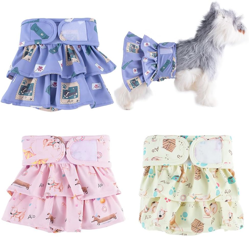 Washable Reusable Dog Diapers Female(3 Pack), PU Breathable Female Dog Diapers Suitable for Summer, Highly Absorbent for Doggie Puppy Cat Heat Period Training with Adjustable Waist XL