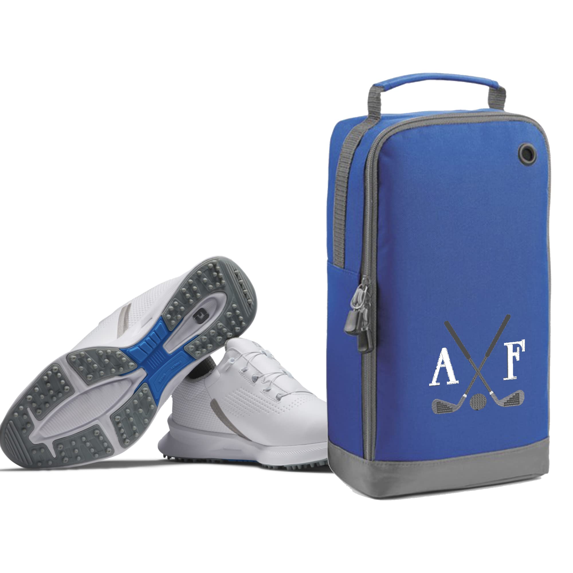 Golf Shoe Bag Personalised with Embroidered Initials - Monogrammed Golf Clubs Logo - Free P&P (Royal Blue)