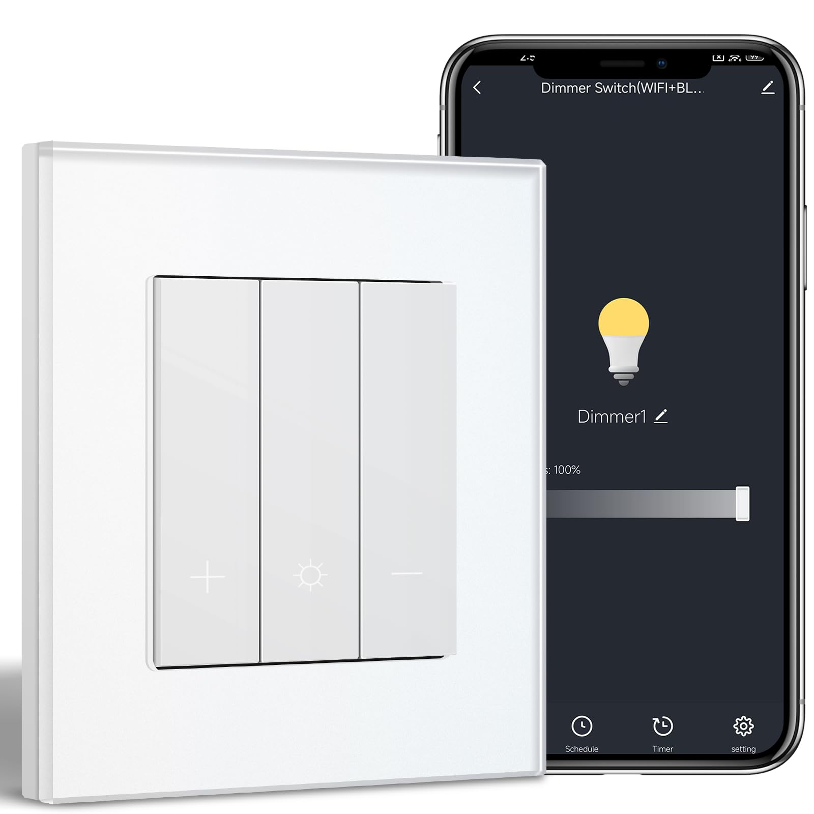 BSEED LIFE WiFi Smart Dimmer Switch,Intelligent Dimmer Wall Switch for SmartHome,Compatible with Alexa&Google Home,APP&Voice Control(Smart Life/Tuya App),86 * 86cm White