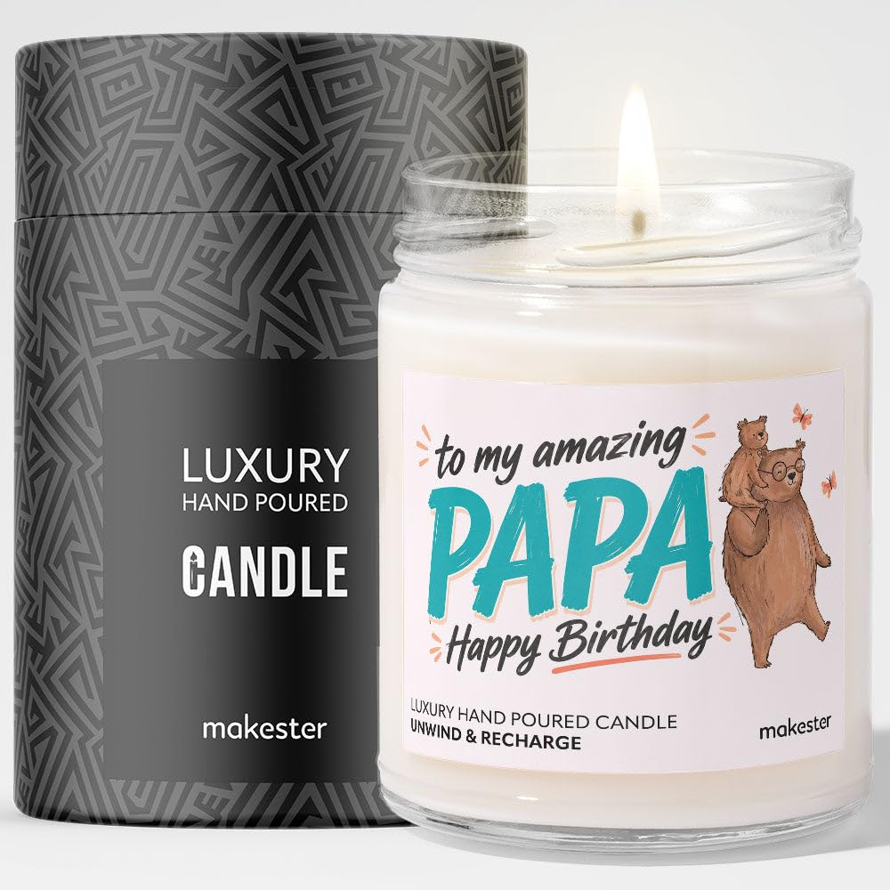 Birthday Gift for Papa from Daughter - Luxury Soy Wax Candle - Vanilla, Jasmine, Sugared Almond - Makester — image 1