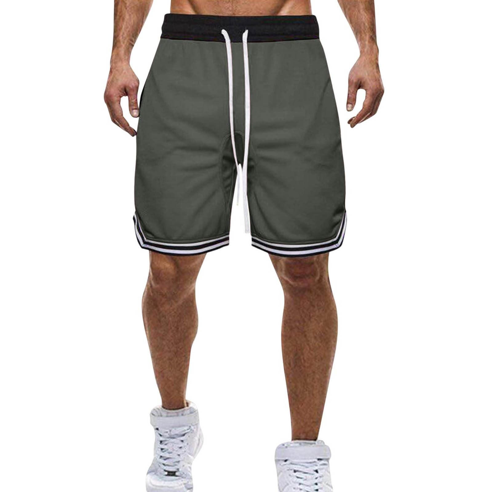 Mens Workout Shorts Casual Drawstring Elastic Waist Striped Basketball Sports Fitness Breathable Running Gym Shorts