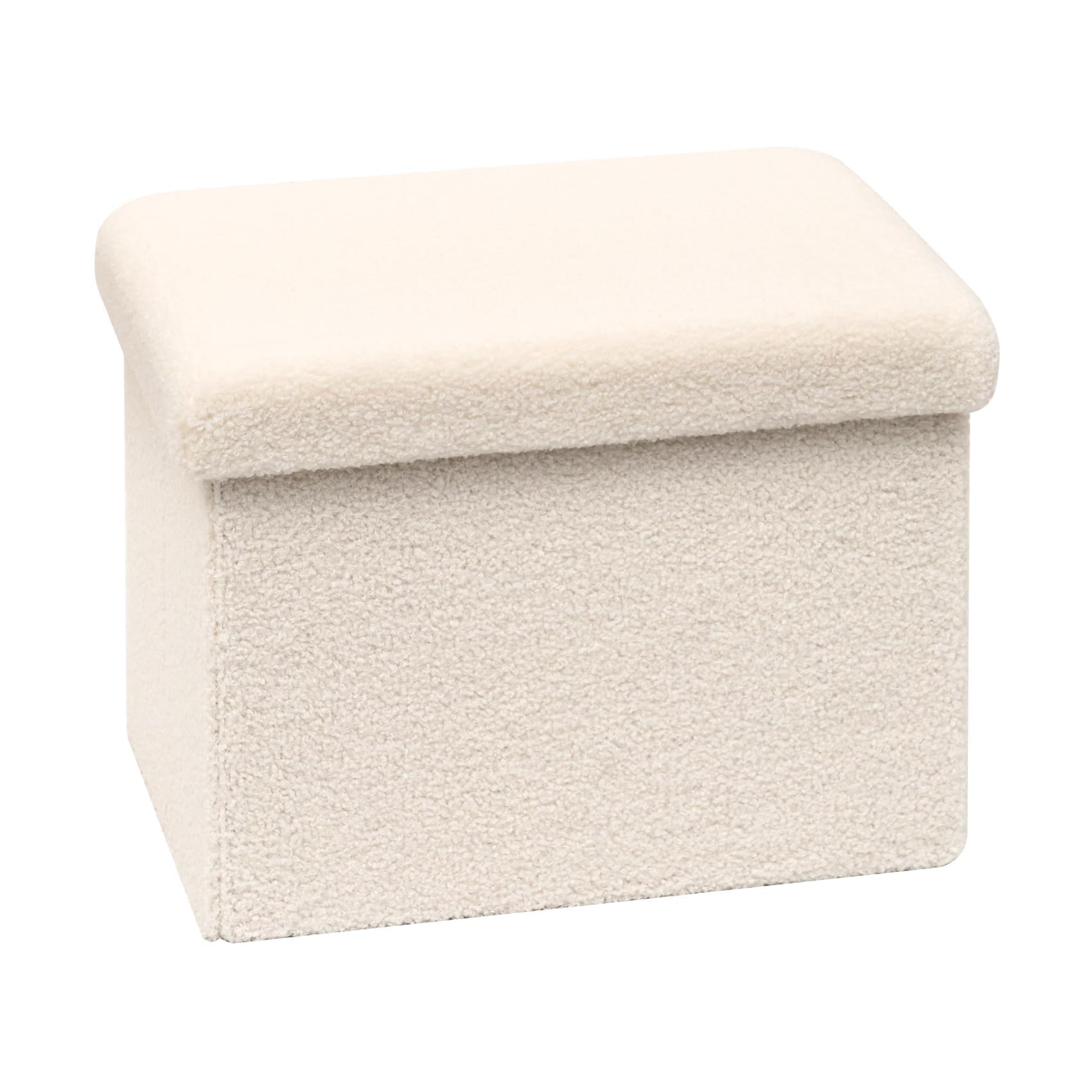 B FSOBEIIALEO Storage Ottoman Cube Small Sherpa Ottoman Foot Rest, Foldable Portable Boucle Ottomans, Faux Teddy Fur, Cream White 16.5"x12.6"x12.6"