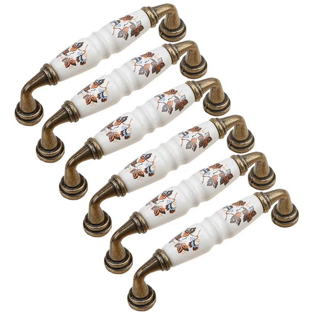 VOPLIVAT Kitchen Cupboard Handles, Ceramic Bow Handle for Cabinet Drawer Wardrobe 6 Pcs Hole Distance 96 and 128 mm(Style a,Hole Distance 96 mm)