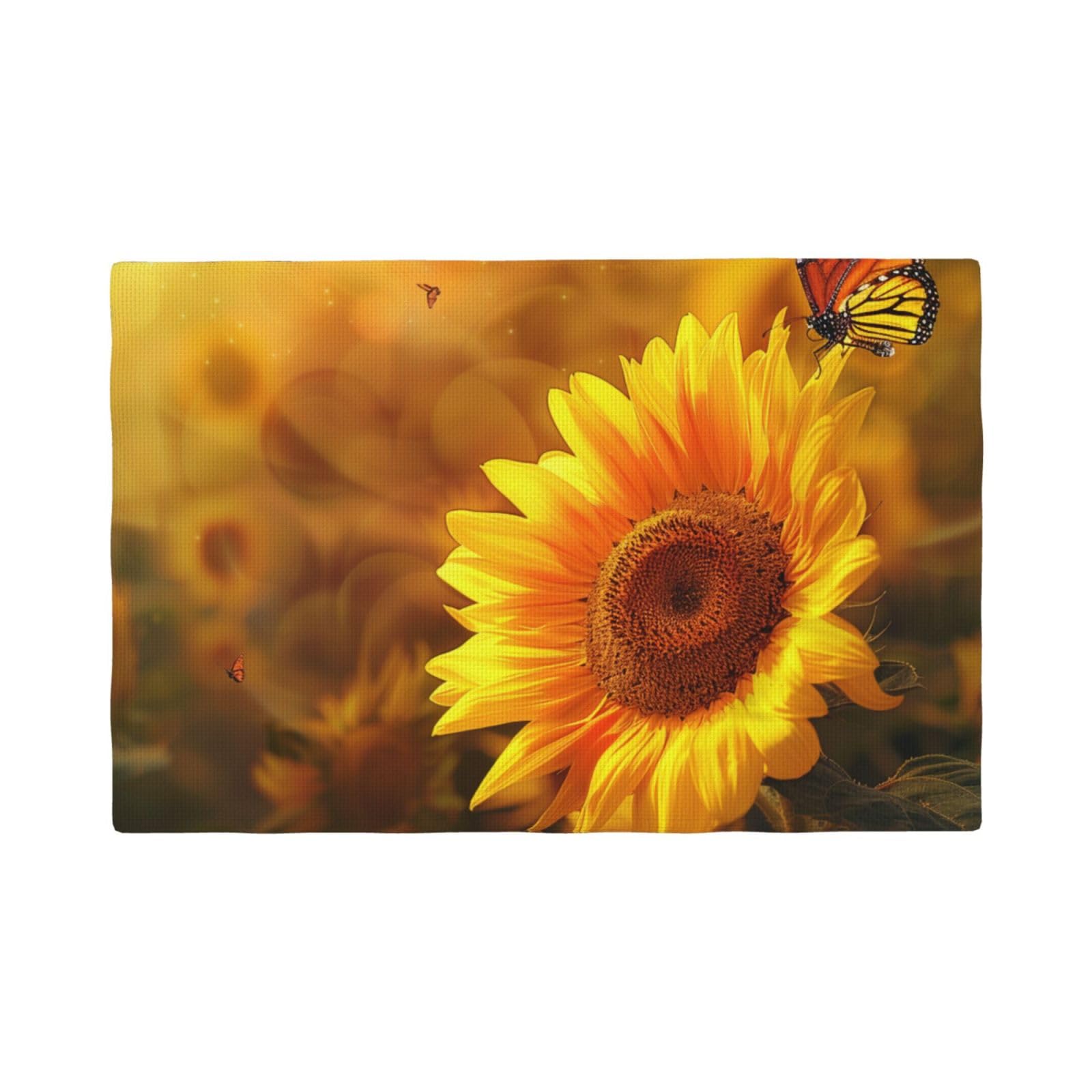 Sunny Sunflower Butterfly Print Placemats Set, Heat Resistant Washable Placemat 12x18in Table Mats for Party Kitchen Dining Table Decoration Indoor Outdoor, Six Piece
