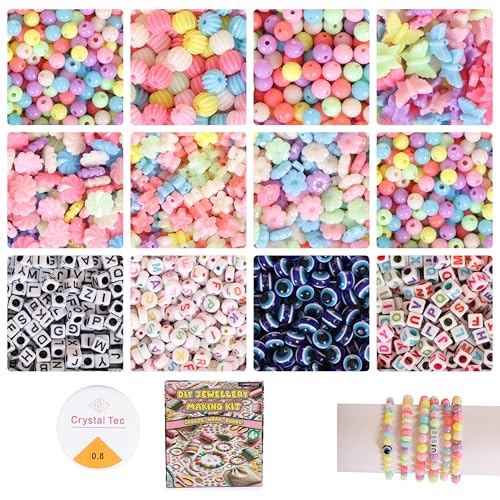Image of ambitieux Bracelet Making Craft Kit 12 Types of Colorful 400+ pcs of Plastic Beads with Elastic - (Light Open Multicolor 3)