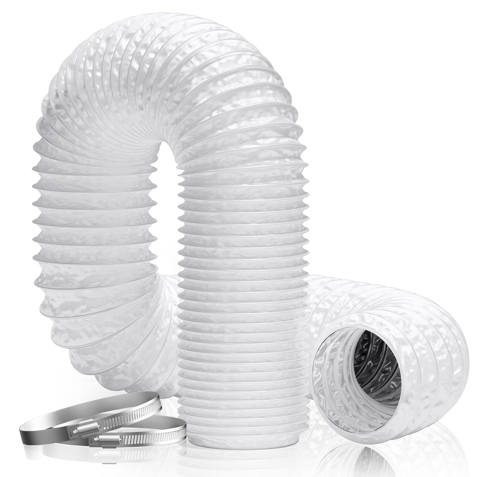 Hon&Guan Tubo de salida de 150 mm de diámetro, tubo de aluminio de PVC de 5 m con 2 abrazaderas para aire acondicionado móvil, secadora, ventilador de extracción, campana extractora, sistema de