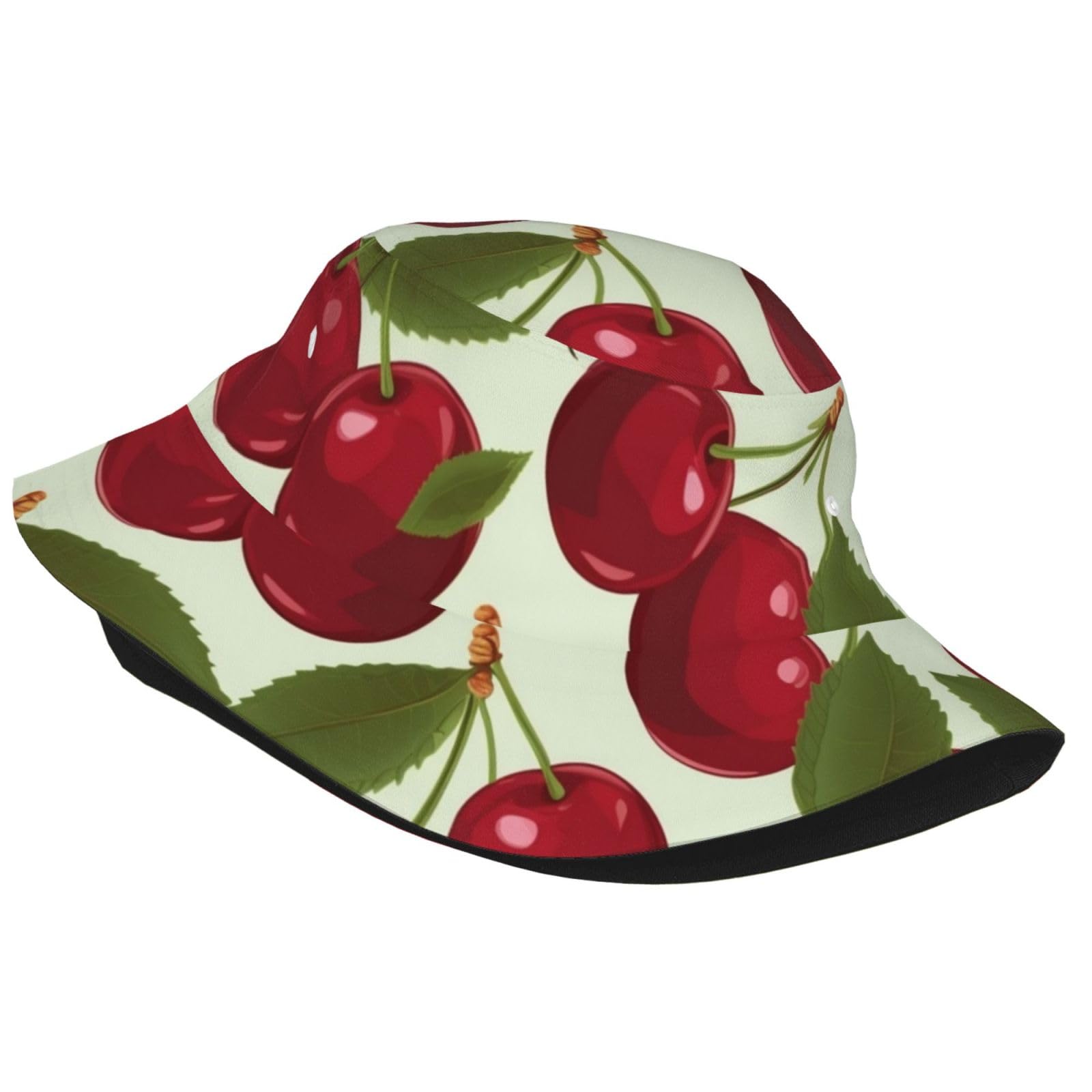 Unisex Cute Bucket Hat Summer Travel Fisherman Cap Cherry Fruit Beach Travel Sun Hat Outdoor Cap
