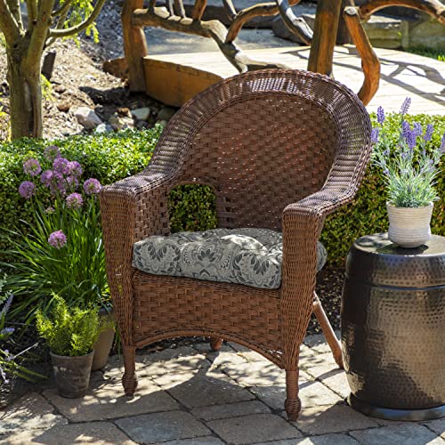 Image of Arden Selections Rocking Chair Cushion, 21 x 21, Rain-Proof, Fade Resistant, Cushion for Rocking and Outdoor Chairs 18 x 20, Neutral Aurora Damask (Pack of 4)