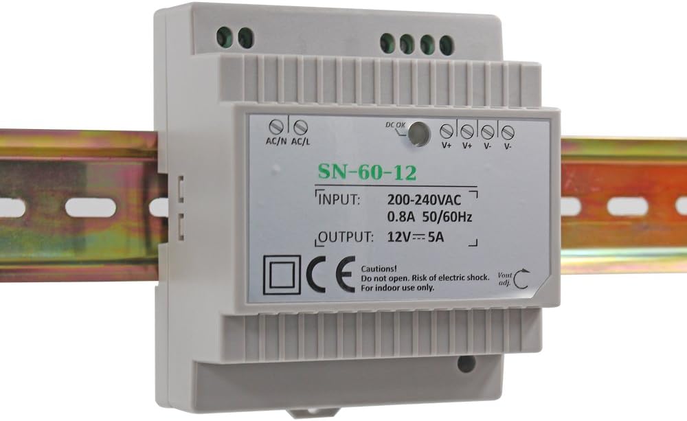 Auforua® AC 230V to DC 60W 12V 5Amp Din-Rail Switching Power Supply Transformer Unit for Industrial and Residential Applications; Suitable to Drive LED Tapes and Strips;