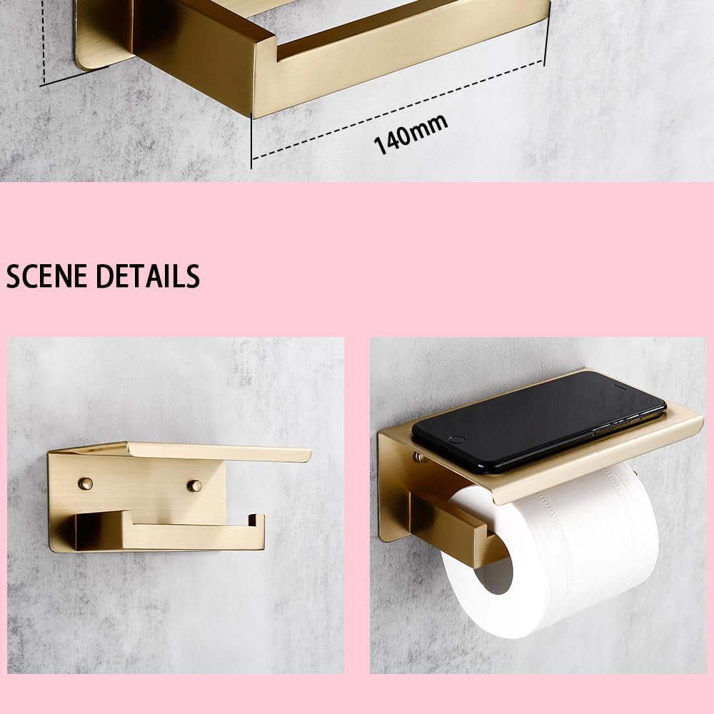Juego de Accesorios de baño de Oro Cepillado, Soporte para Rollo de Papel higiénico para Montaje en Pared, toallero, Colgador de Bata, Kit de Accesorios de Acero Inoxidable, Placa de Soporte de pape