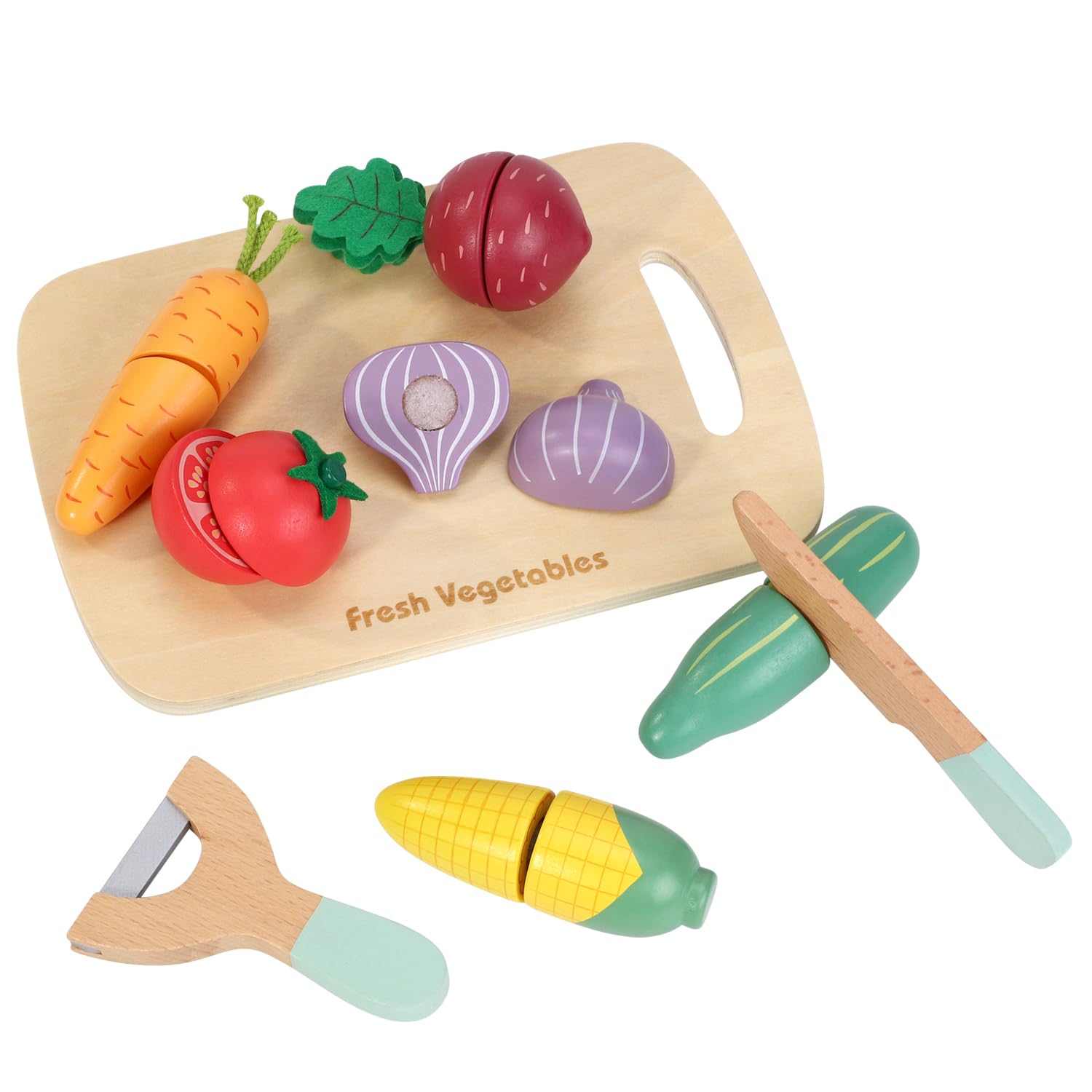 SOKA Wooden Play Vegetable Food for Kids - Kitchen Cutting Vegetables Toys for Kids Children Toddlers, Pretend Vegetable Gift for Boys and Girls - Early Development & Activity Toys