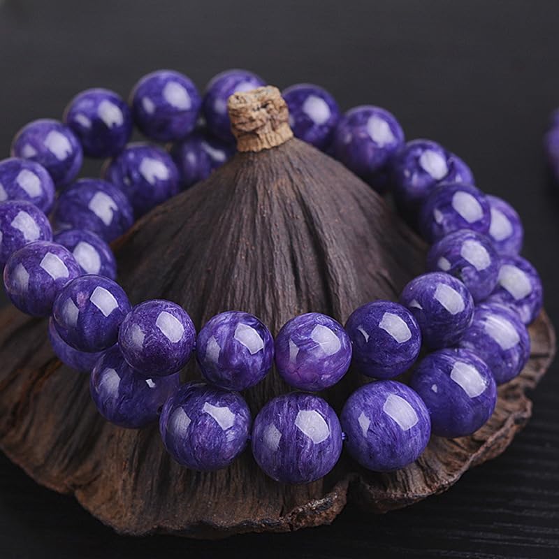 Bracciale con Perline di Cristallo Viola - Bracciale Elasticizzato in Pietra Naturale per Donne e Uomini, Gioielli curativi con Pietre preziose Viola Fatti a Mano,10mm
