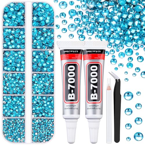 Image of 6100Pcs Resin Rhinestones for Crafting with 2Pcs 10ml B7000 Jewelry Glue, 1 Box Flatback Crystals Diamond (Indicolite) for Bedazzling Crafts DIY Nail Art Non Hotfix Gems for Clothing Shoes