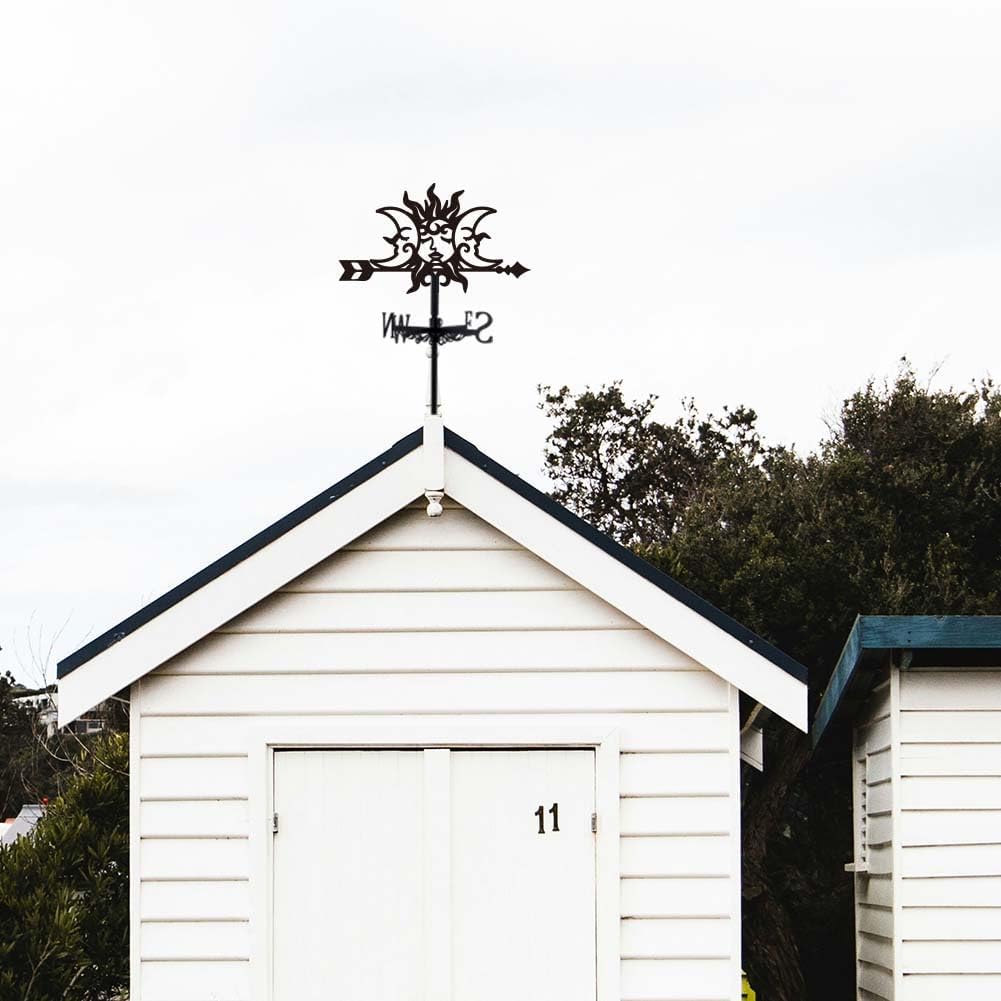 SUPERDANT Sun and Moon Face Weather Vane Sun Moon Metal Weathervane Wind Direction Wind Direction Indicators Black Metal Wind Vanes Signs for Roof Mount Farmhouse Ourdoor Decoration