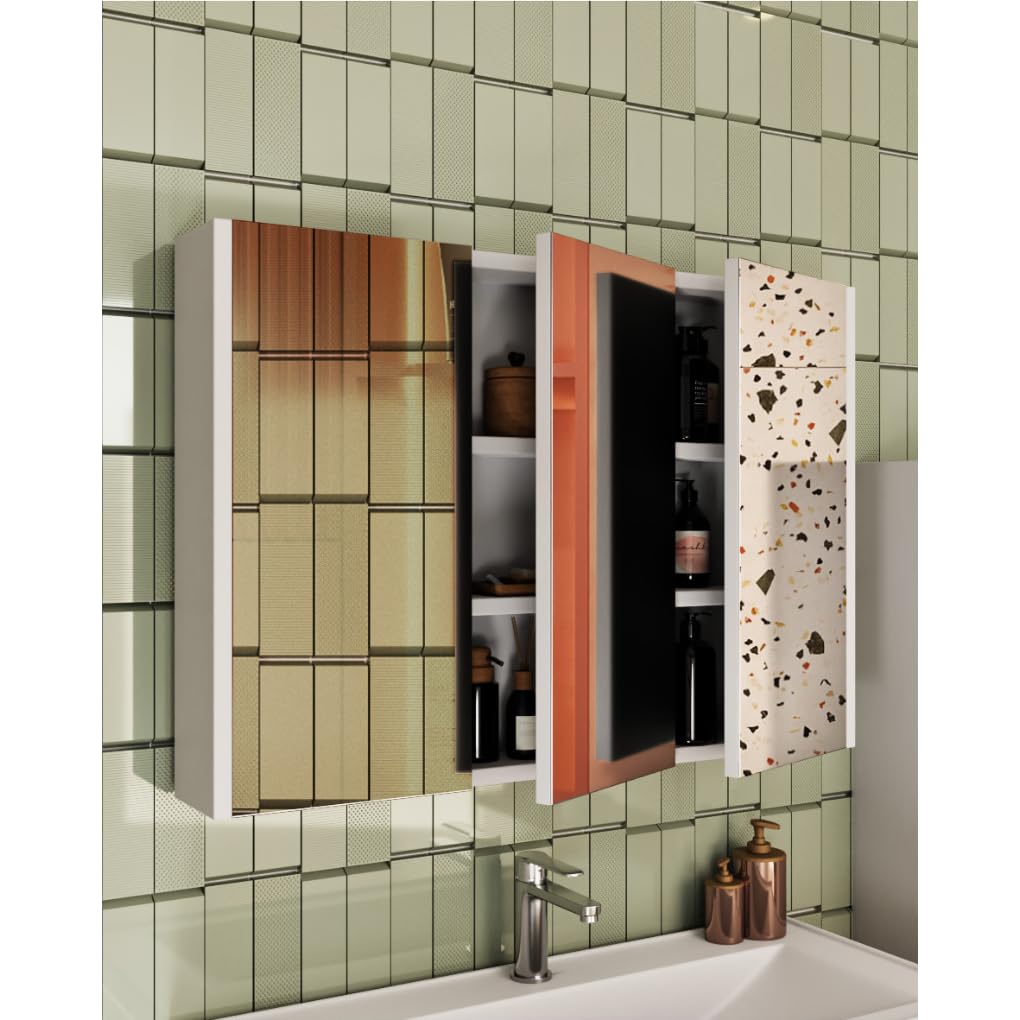 Badmöbel Set Venus 100 Weiß | Keramikwaschbecken | Unterschrank | Spiegelschrank | Softclose-Türen & unsichtbare Griffe | Futuristischer Stil | Badezimmermöbel Waschtischunterschrank