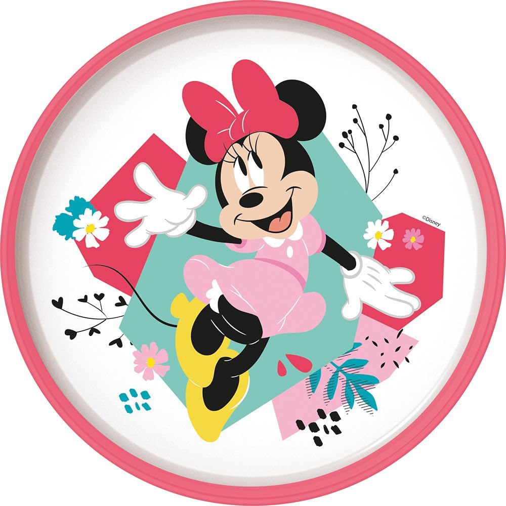 TataWay in viaggio si cresce Disney Minnie Mouse Baby Girls White and Pink Plastic Dinner Plate with Non-Slip Base