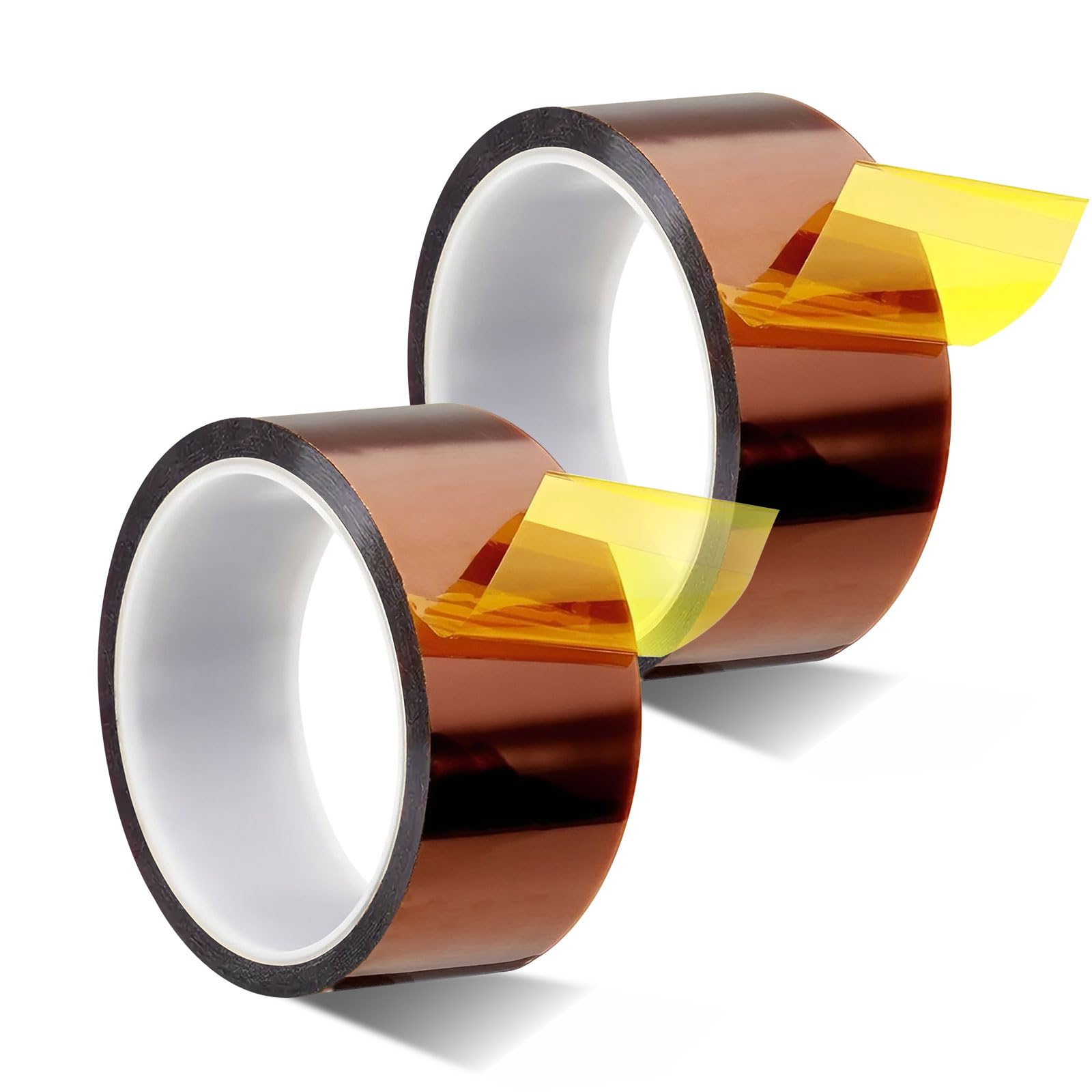 EXLECO 2 Rollos Cinta Termica Sublimacion Dorado 50mm x 33m, Cinta Adhesiva de Alta Temperatura Cinta Kapton Polyimide Resistente al Calor sin Residuos para Impresión Electrónica, Enmascarar, Soldar