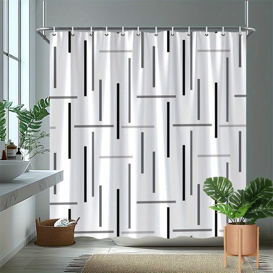 Rideau de douche imperméable à lignes géométriques polyester 120x210 cm - 5
