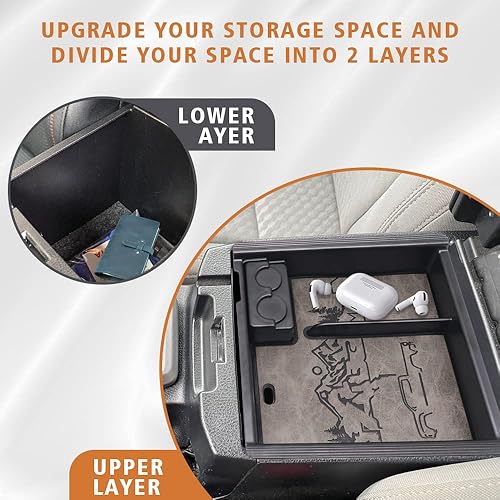 Miniatura 3 de TripleAliners Organizador de Consola Central para Tacoma 2023 con Insertos de Ribete de Cuero Compatible con Toyota Tacoma 2016 2017 2018 2019 2020