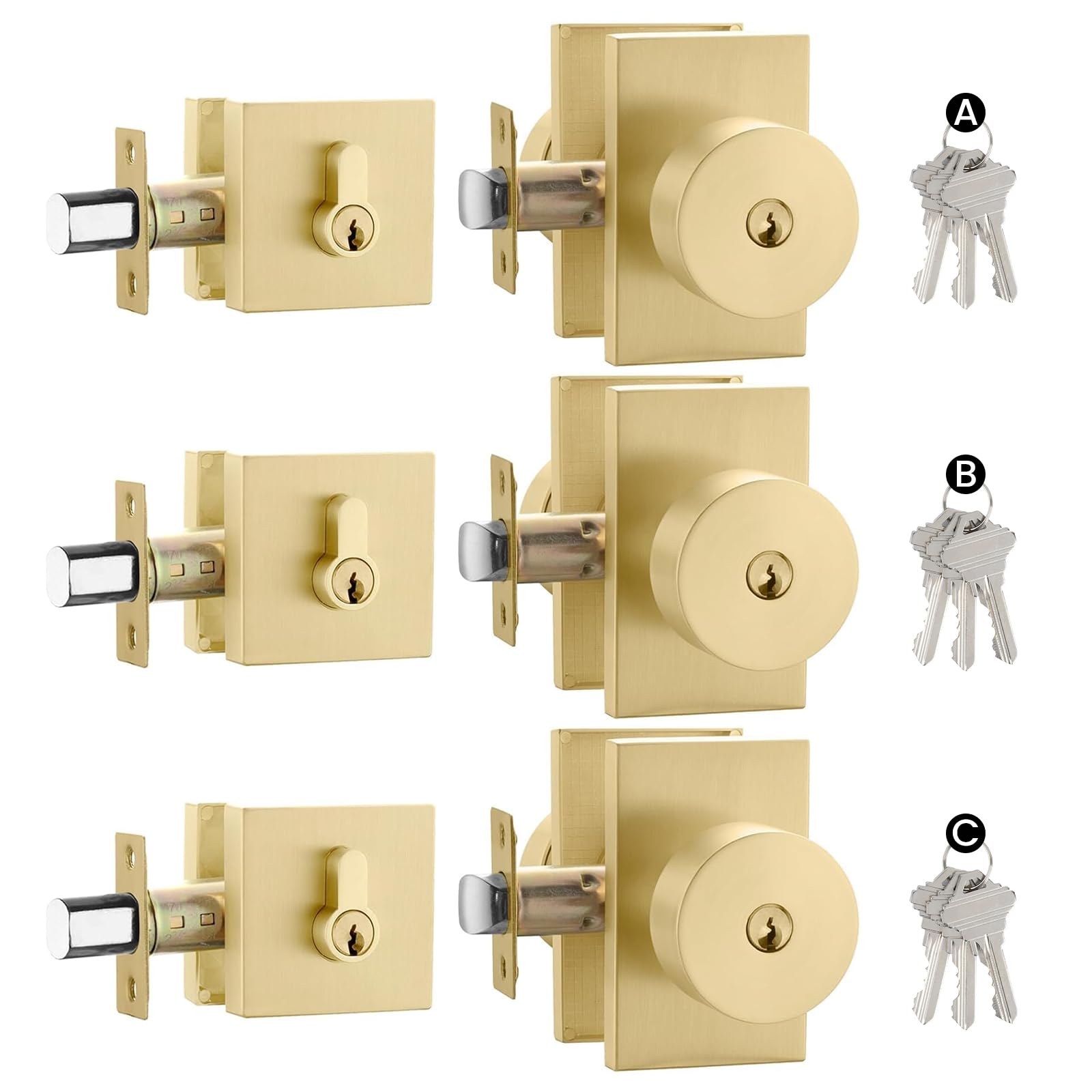 Brushed Gold Door Lock Set - Keyed Alike & Deadbolt -29 Brushed Gold Door Lock Set - Keyed Alike & Deadbolt -29
