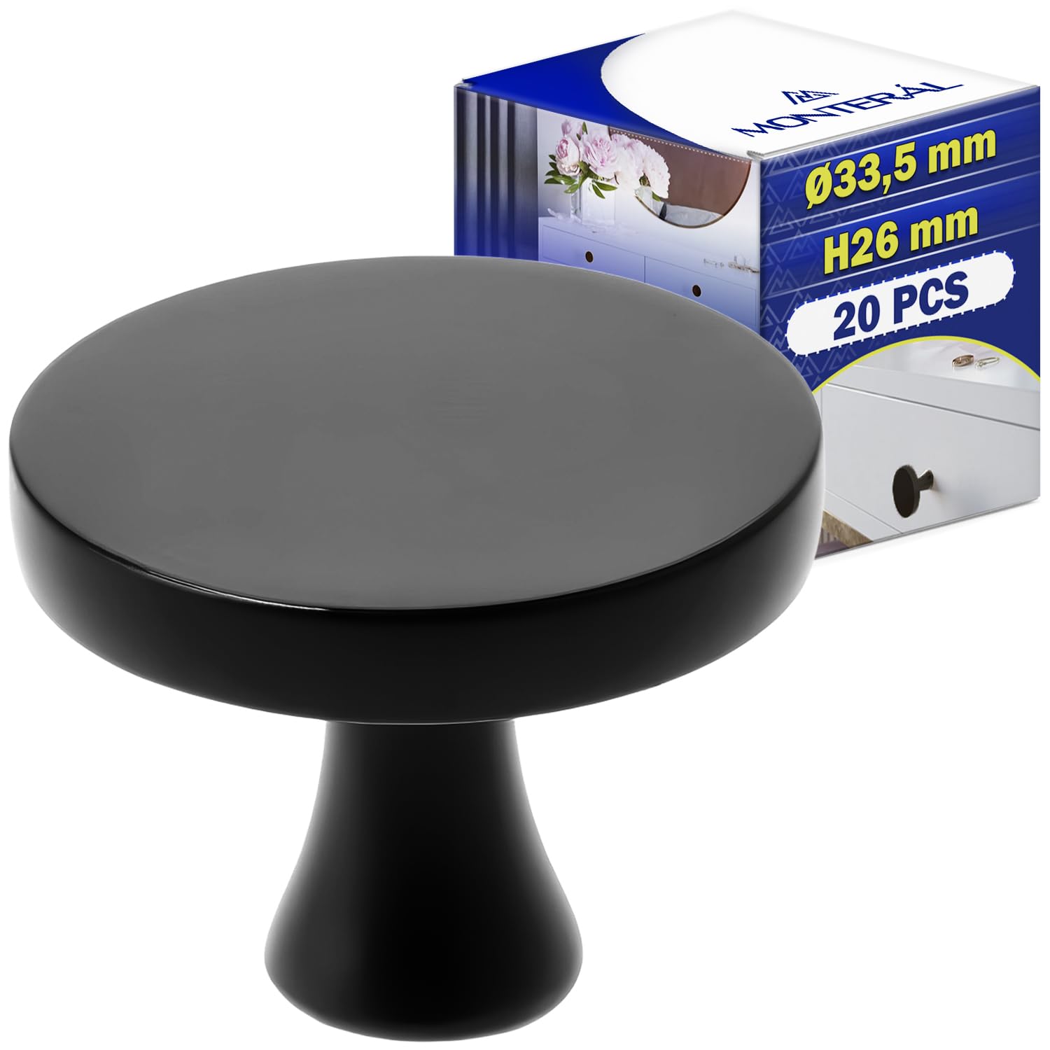 Boutons d'armoire de cuisine noir mat MONTERAL lot de 20