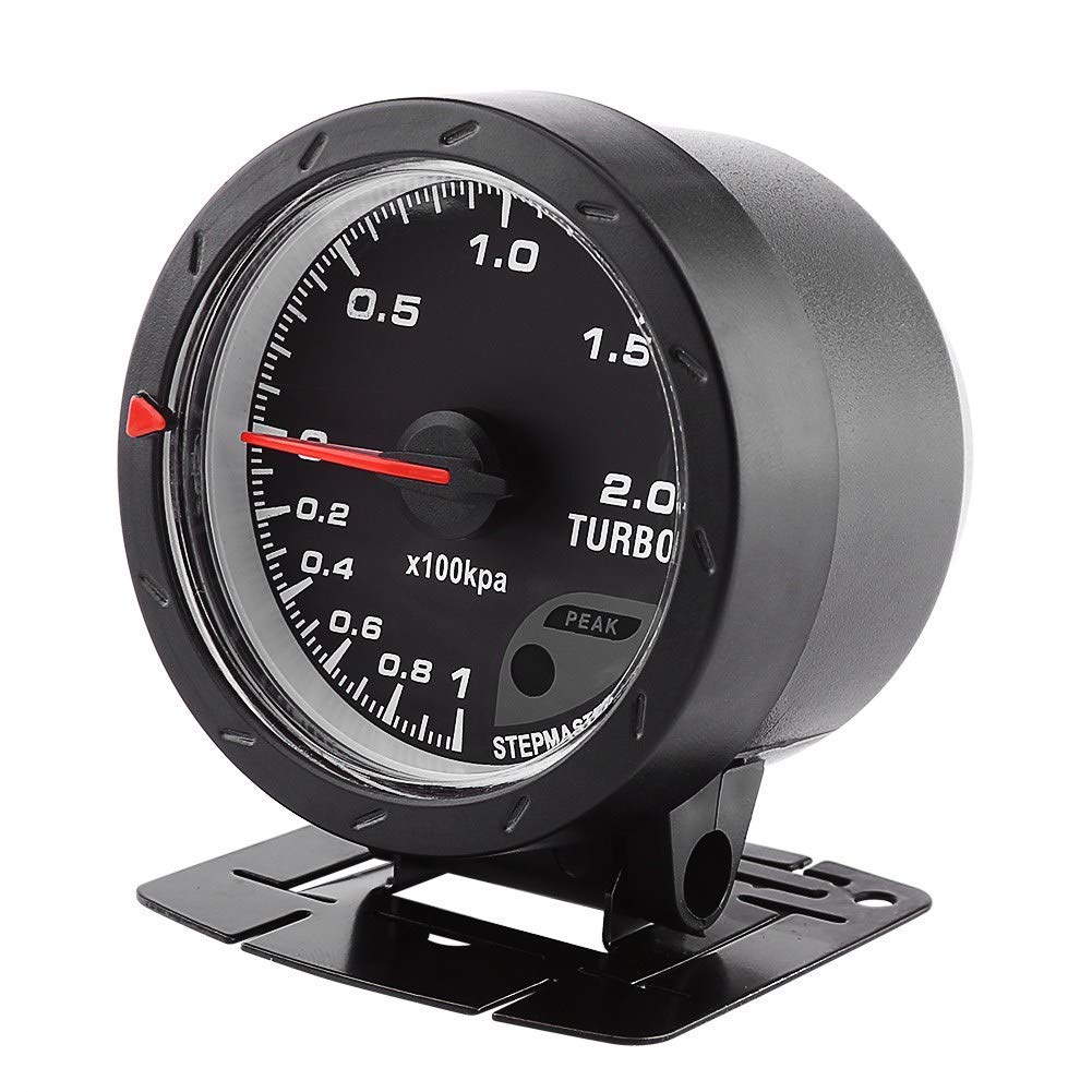 Keenso Auto Turbo Ladedruckanzeige, Universal DC 12V 60mm LED Turbo Ladedruckanzeige 0-200 Kpa Anzeige mit Halterung für Auto Rennwagen