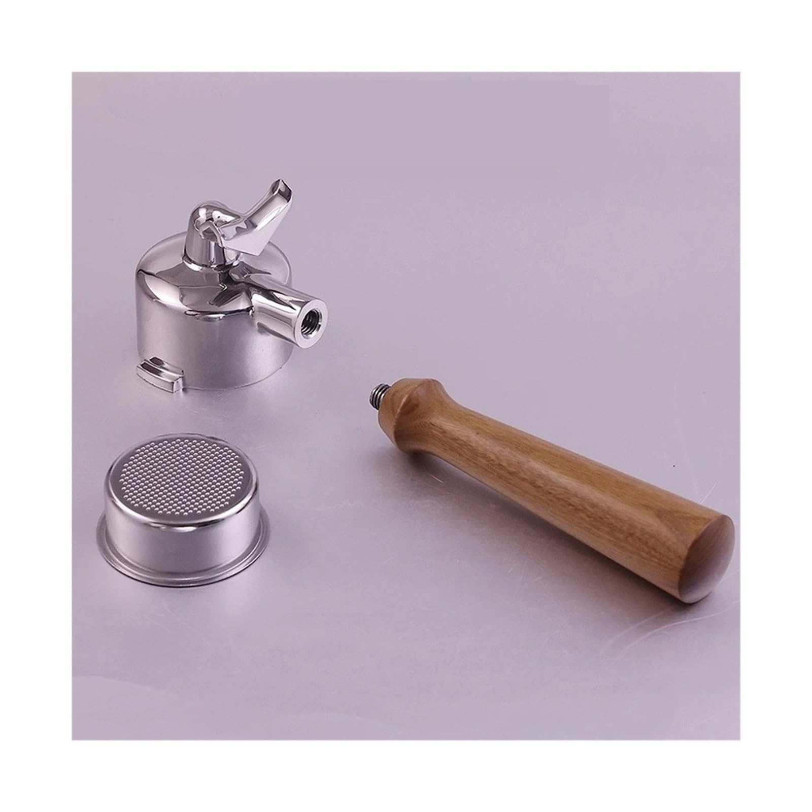 Portafiltro De Café De 51 Mm Con Dos Orejas Y Doble Boca, De Acero Inoxidable, Compatible Con Cafeteras Delonghi EC221/ECO311/EC156B Con Cesta.(S walnut wood)