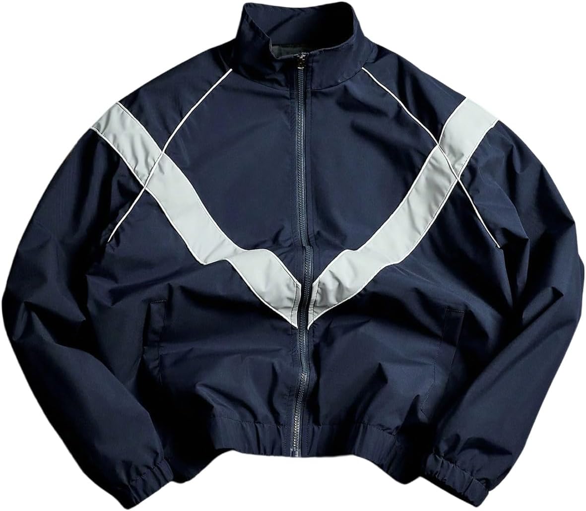 MakeMeChic Men's Zip Up Track Jacket Color Block Stand Collar Long Sleeve Windbreaker Jacket