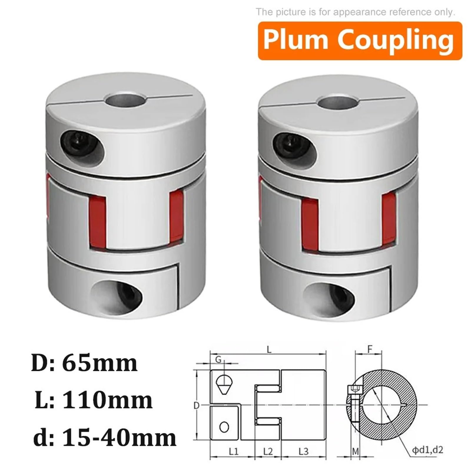 Coupleur de serrage flexible série LM D65 L110, taille d'arbre D65L110, couplage d'arbre à mâchoire CNC, couples de 15 mm à 40 mm(18x20mm)