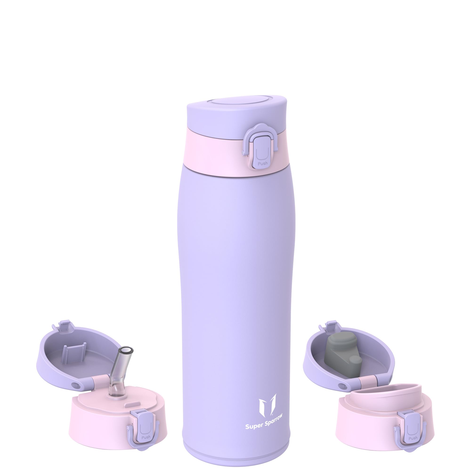 Super Sparrow Borraccia Termica, Acciaio Inox Bottiglia Termica - 350ml, 500ml, 750ml, 950ml - Senza BPA Termos, Borracce Termiche Bambini - Include 2 Coperchi con Cannuccia e Coperchio Sportivo