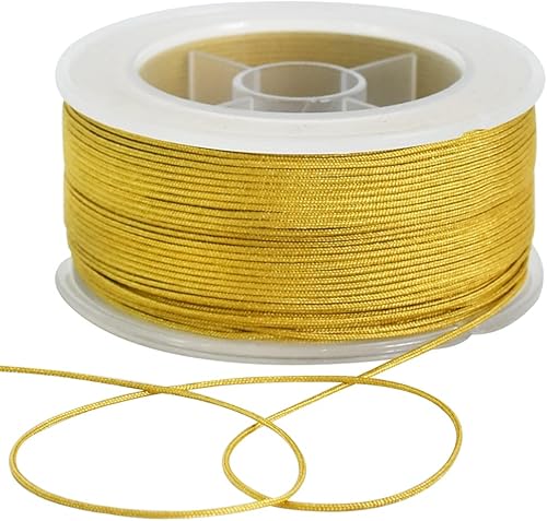 TONIFUL Cordón de nailon dorado de 0.031 in x 70 yardas, cuerda de satén para hacer pulseras y joyas, macramé encerado, collar de cordón encerado,