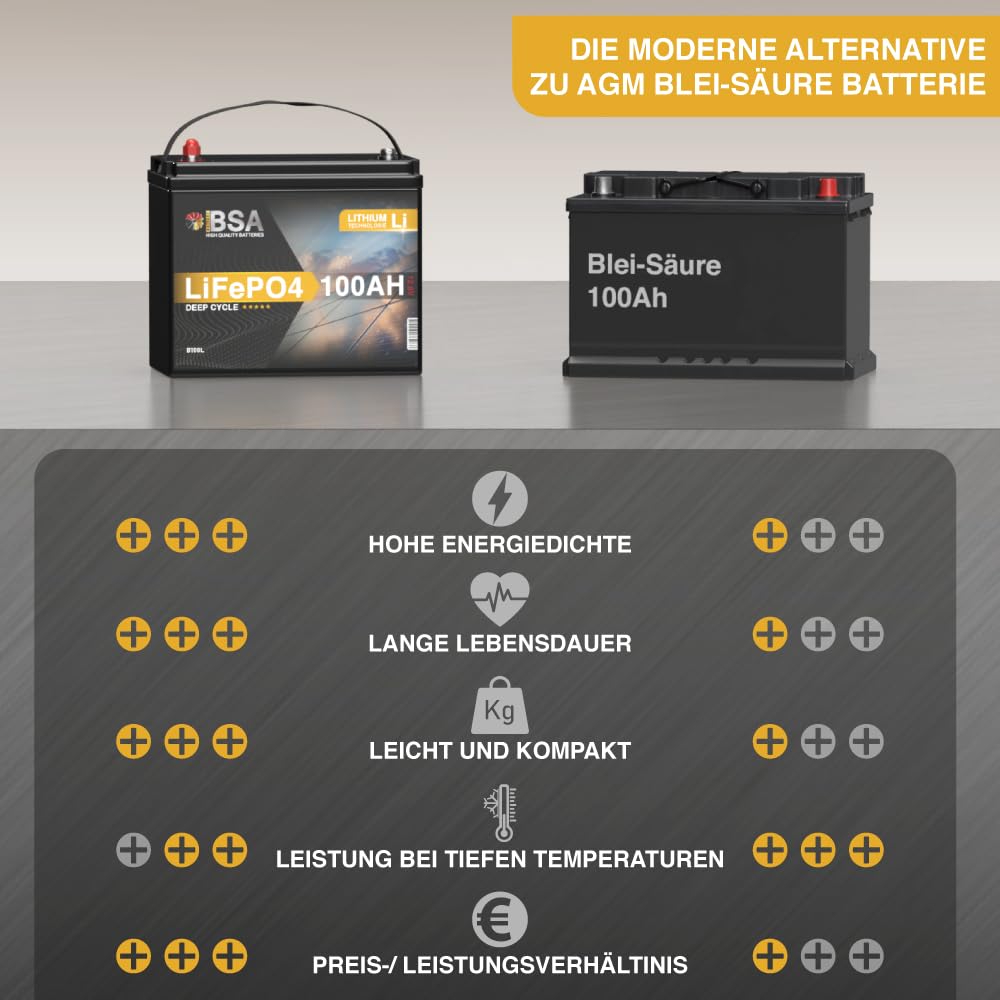 BSA LiFePO4 100Ah 12V Mini Lithium Batterie Wohnmobil Solarbatterie Solar