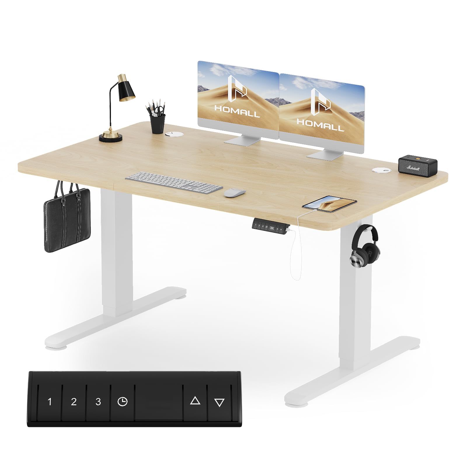 Homall 120x60 CM Escritorio Elevable Regulable en Altura，Escritorio de Pie con Tablero de Cuatro Partes, Mesa Ordenador con Función de Memoria