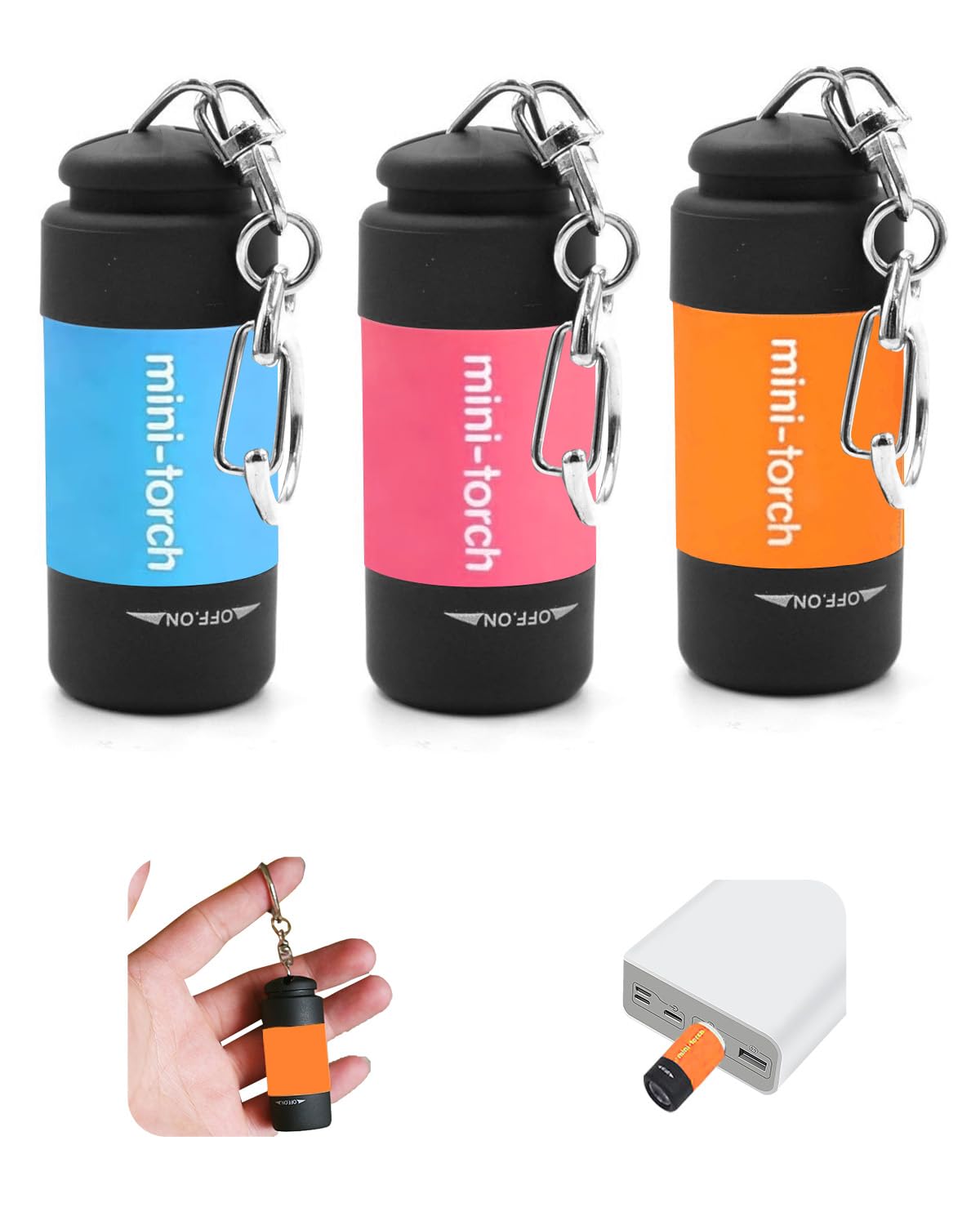 UCEC 3 Pack EDC Keyring Torch Rechargeable USB LED