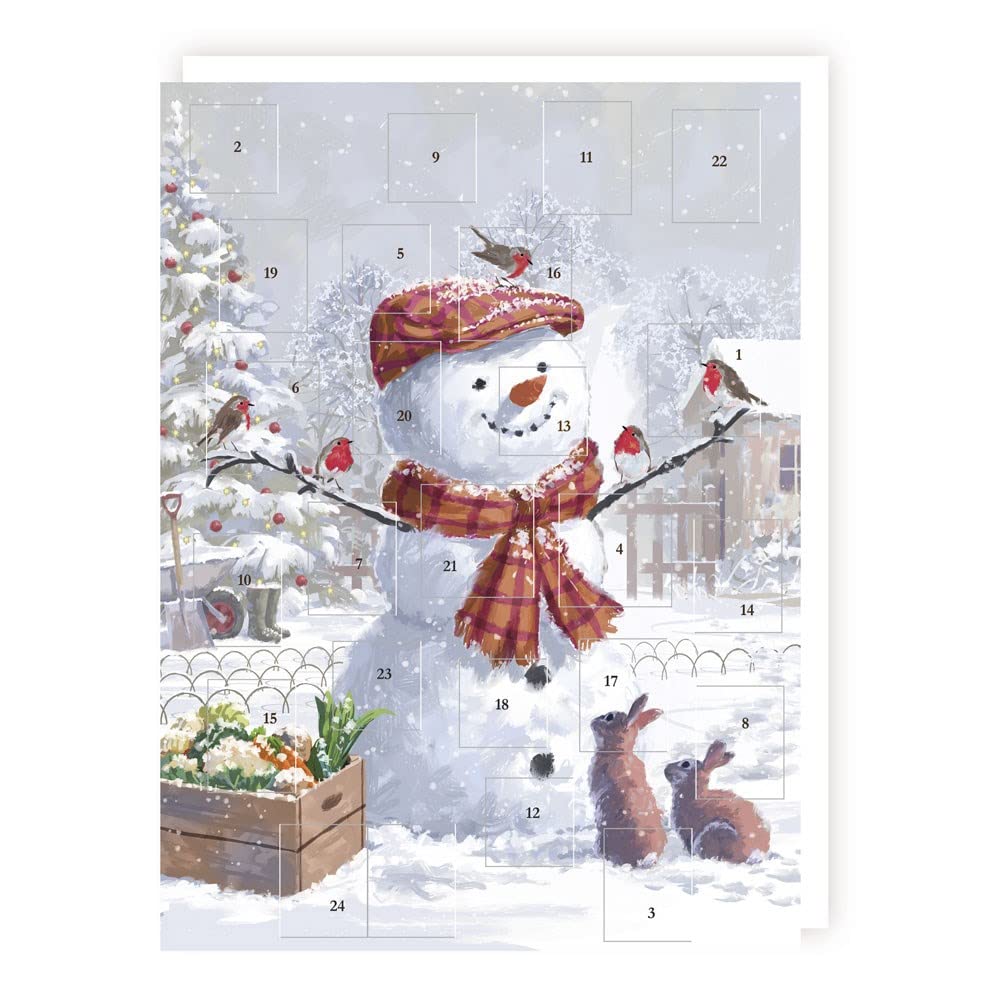 Tracks Traditional Smiling Snowman Advent Calendar - 24 Doors Christmas Countdown, White