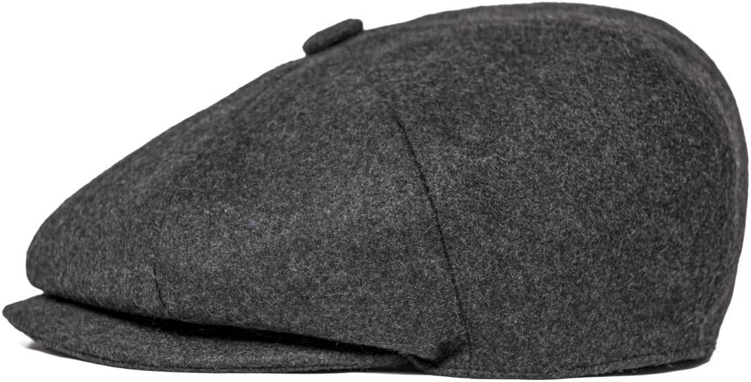 Men Wool Blend 8 Panel Newsboy Cap Tweed Cabbie Hat Snap Brim - Image 3