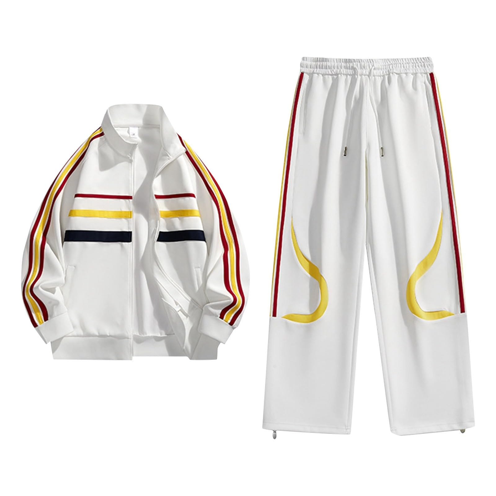 Generisch Męski dres treningowy, modny motyw 2-częściowy, hip hop, Y2K, streetwear, bluza z kapturem + spodnie do biegania, zestaw dla mężczyzn, strój rekreacyjny, outdoorowy, bluza z kapturem, luźny