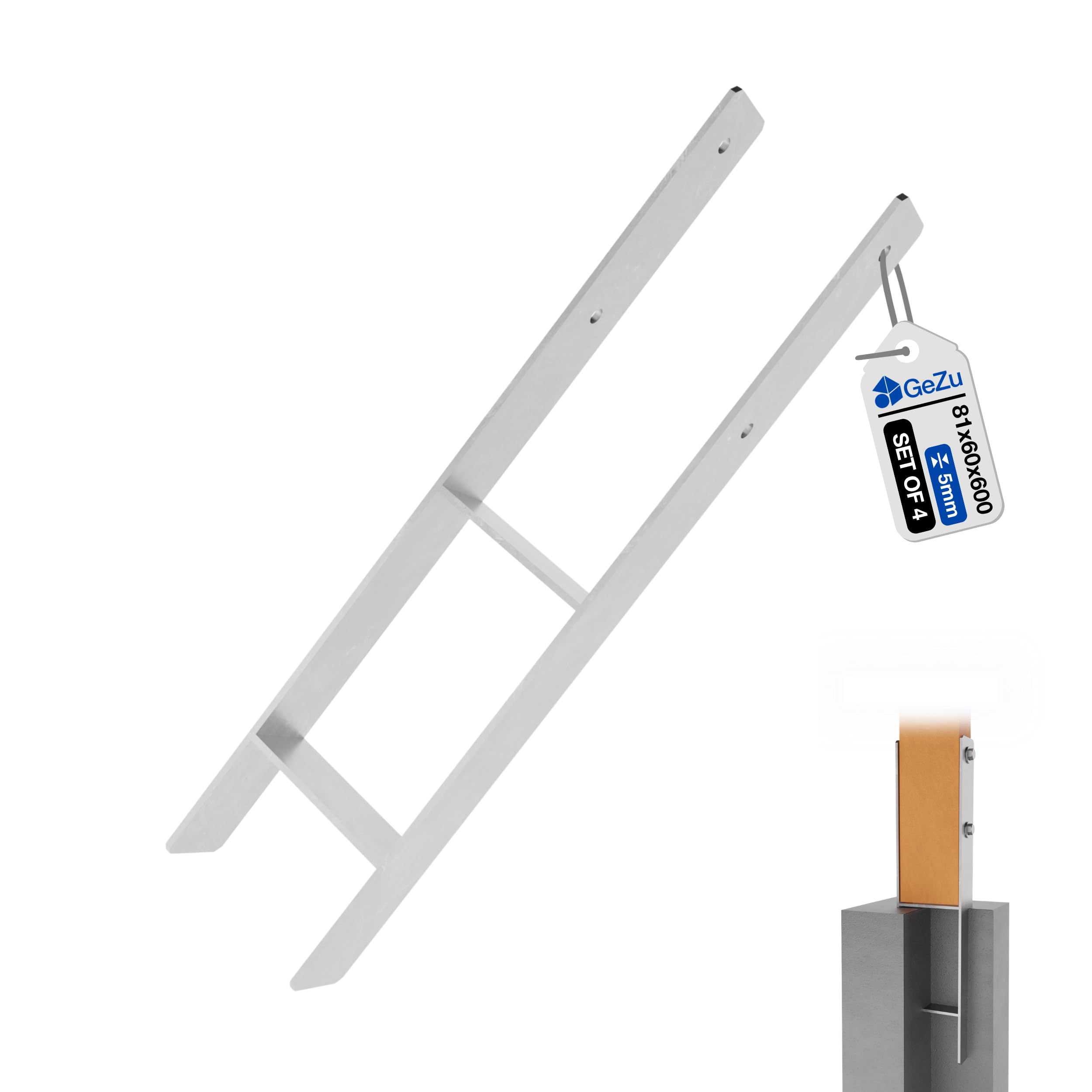 GeZu Impex Post Anchor H 81 x 600 mm Hot Dip Galvanised Set of 4 Anchor Support Holder Elevated Base