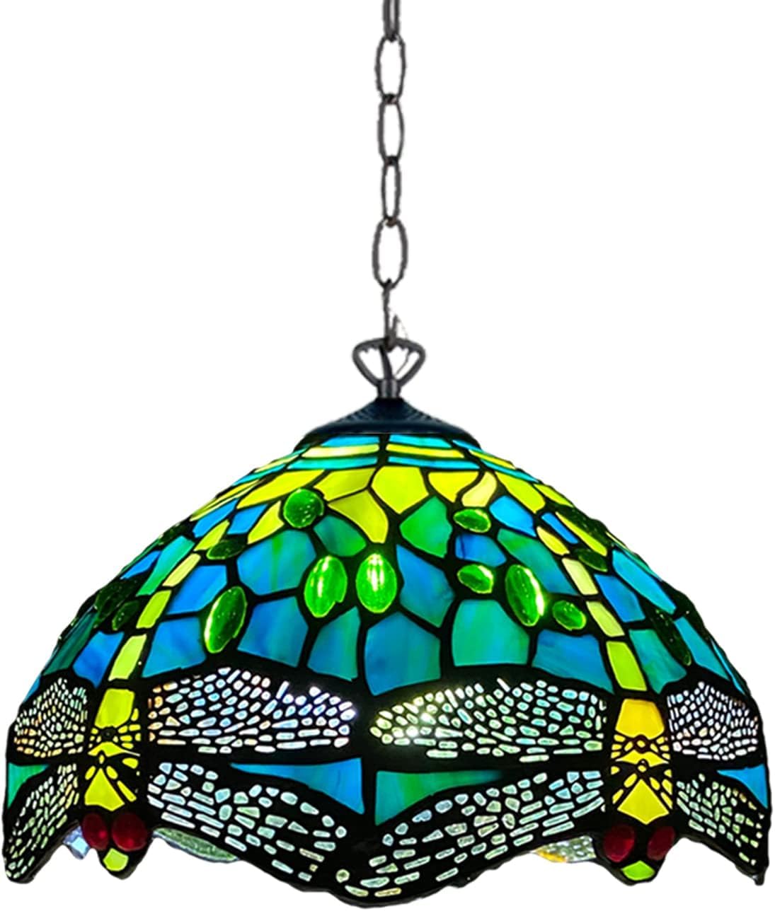 TIFFORA Tiffany Pendant Lamps Stained Glass Lamp Shades Handcrafted Stunning Quality Antique Design Pendant Light for Living Room Bedroom Lounge (TF(P)-1015)
