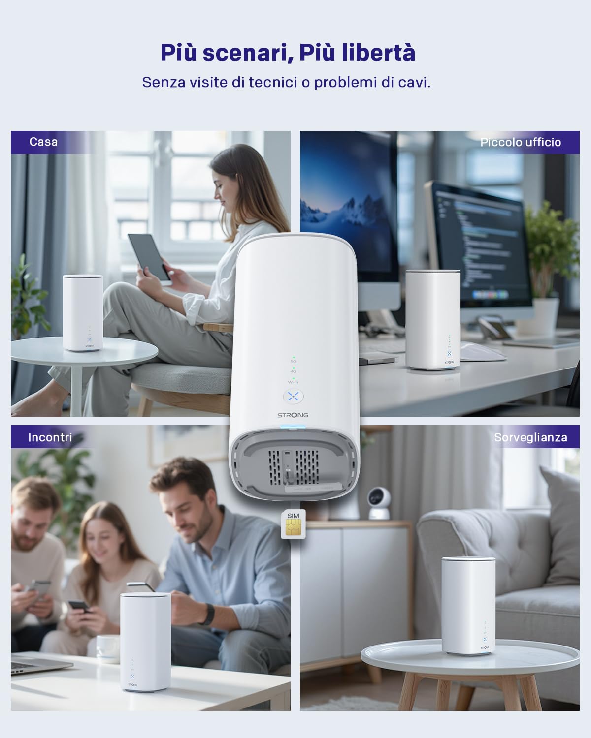 STRONG Router 5G con SIM – WiFi 6 AX3000 CPE – Velocità fino a 3.2 Gbps – 2.5GE WAN/LAN & 1GE LAN – RJ11 VoIP/VoNR – Compatibile Mesh – Chipset Qualcomm (5GROUTERAX3000)