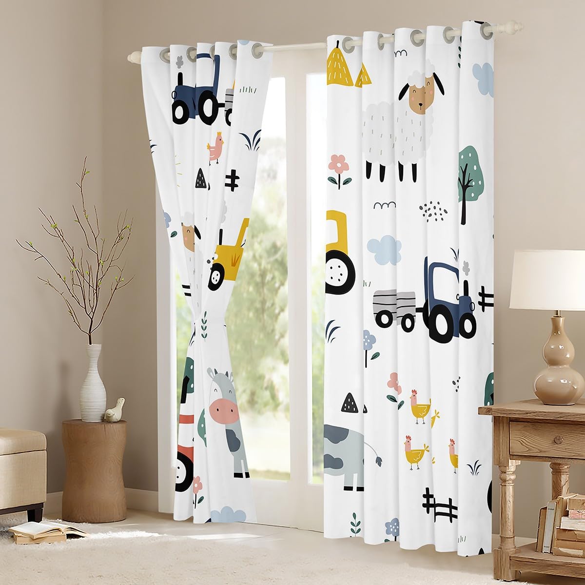 Homemissing Tractor Darkening Dreapes Cartoon Farm Equipment Trucks Curtains for Bedroom Living Room Kids Boys Decor Farm Animal Blackout Curtains Farm Nursery Decor Window Treatments W46*L54 - Image 3