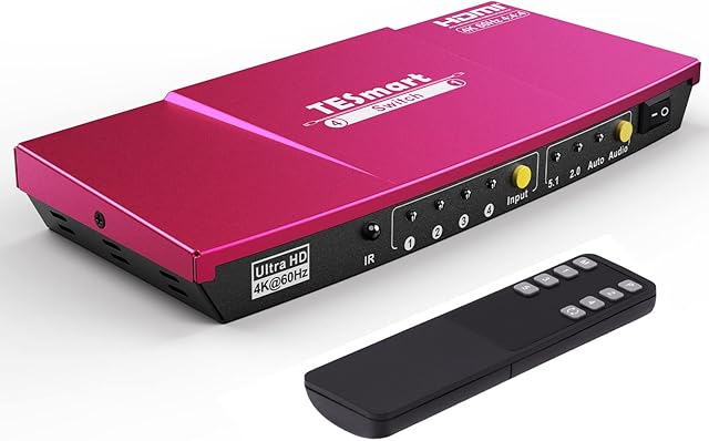 TESmart HDMI Switch 4K 60Hz HDMI Switcher HDR 4 In 1 Out HDMI Splitter with IR Remote Contral&2.0/5.1 Audio Output Support Full HD1080P 3D Dolby Vision Compatible with Xbox One,PS4/PS3,Sky Smart TV