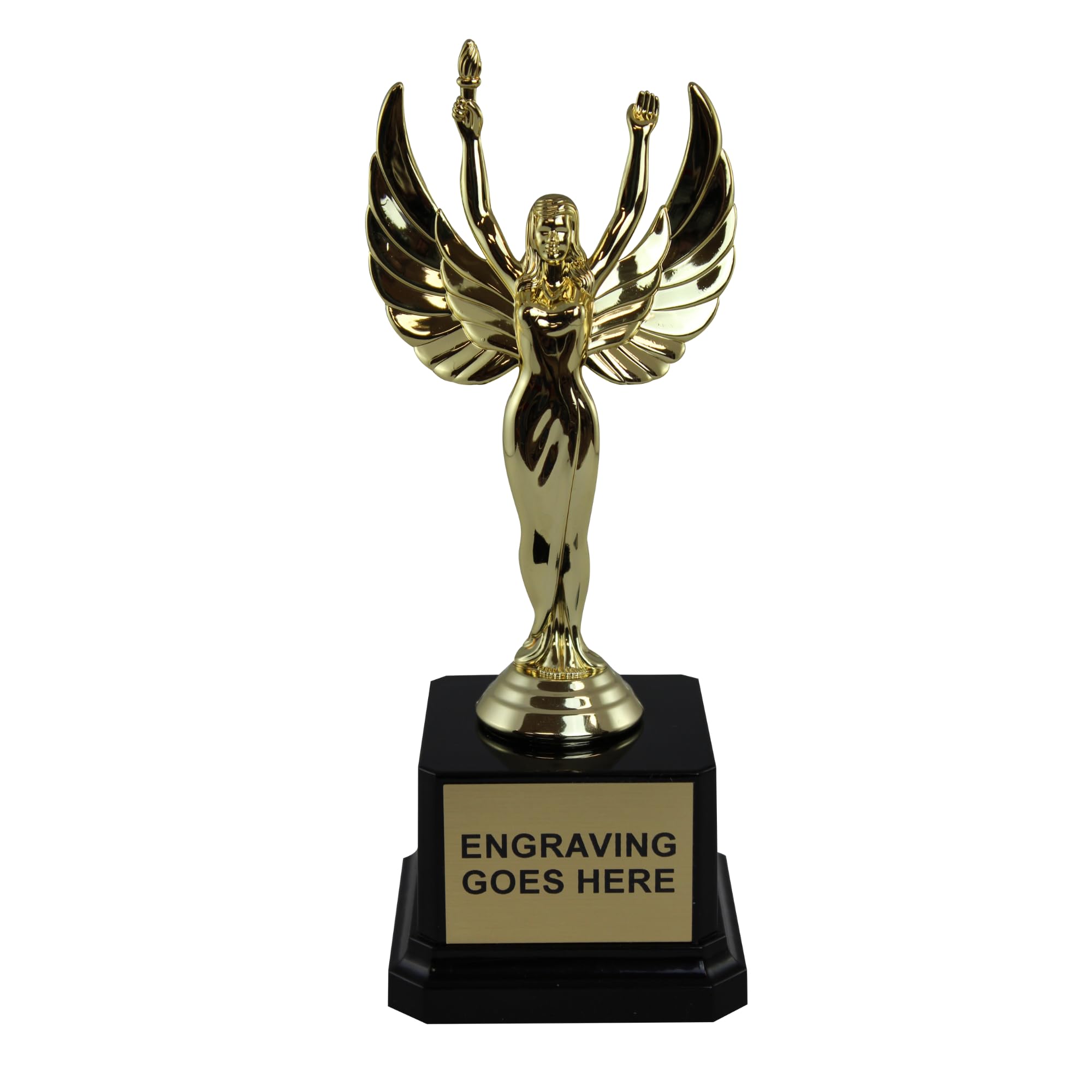Trophy Outlet Victory Female Trophy – Custom Engraved Sports Award for Women’s Achievement & Recognition – Elegant Gold Figurine on Black Base – Perfect for Sports, Bosses, Moms & More